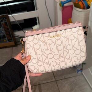 Calvin Klein White and Pink Wristlet